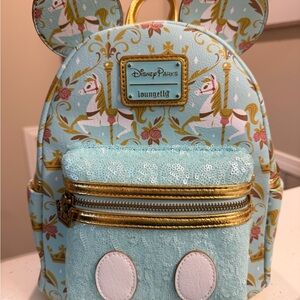 Loungefly Disney Parks Carousel Mini Backpack - Aqua and Gold
